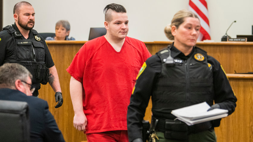 Cristopher Allen Gaudreau appears in Lewis County Superior Court for sentencing Wednesday morning in Chehalis.