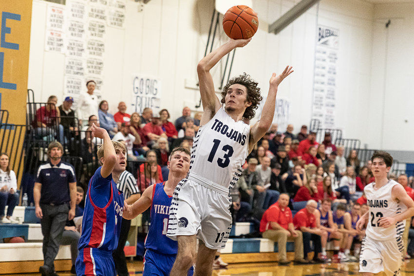Pe Ell forward Kail Homan throws up a floater against Willapa Valley Dec. 9.
