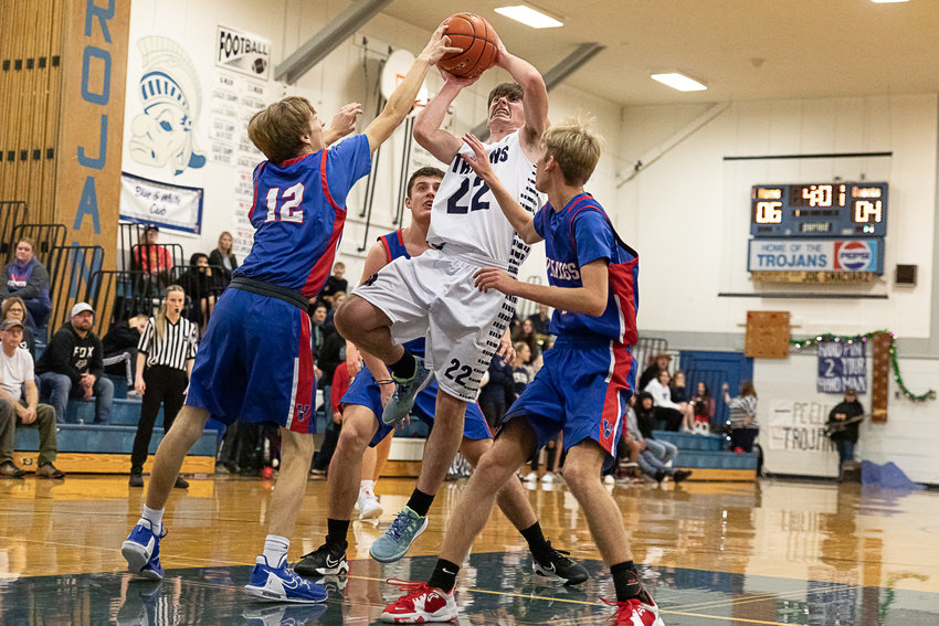 Pe Ell forward Carter Phelps takes a shot against Willapa Valley Dec. 9.