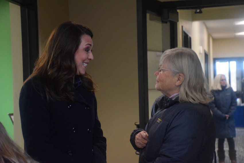 U.S. Congresswoman Jaime Herrera Beutler, left, speaks with Clark COunty Councilor Sue Marshall during an open house at the new Ridgefield National Wildlife Refuge facility Dec. 16.