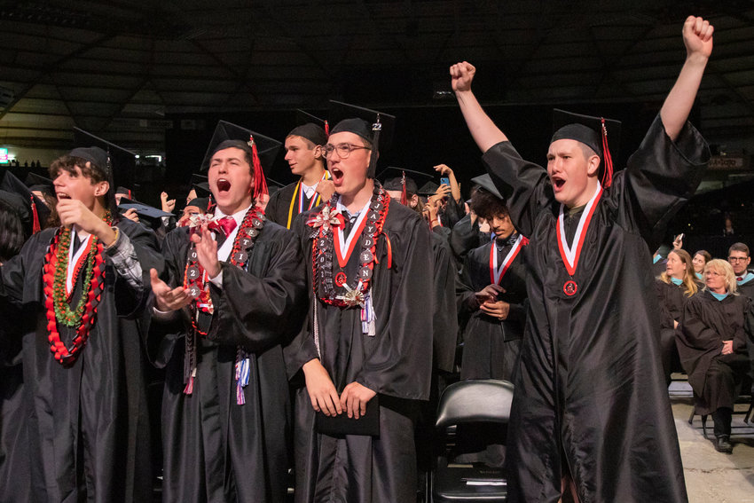 Students from Yelm High School celebrate during their graduation.