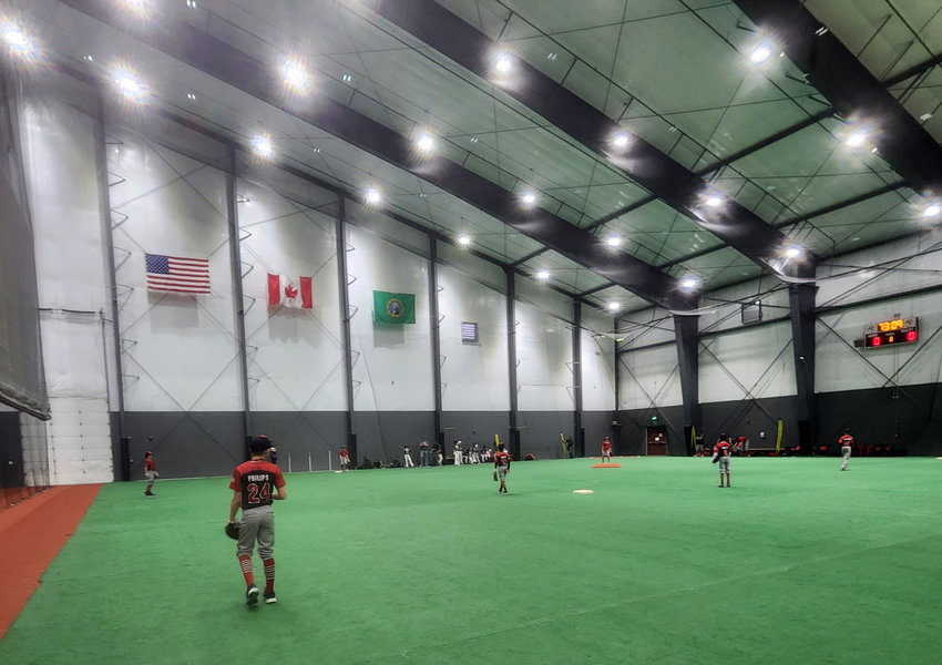A baseball game is played inside the Northwest Sports Hub in Centralia in this photo provided by Julie McDonald.