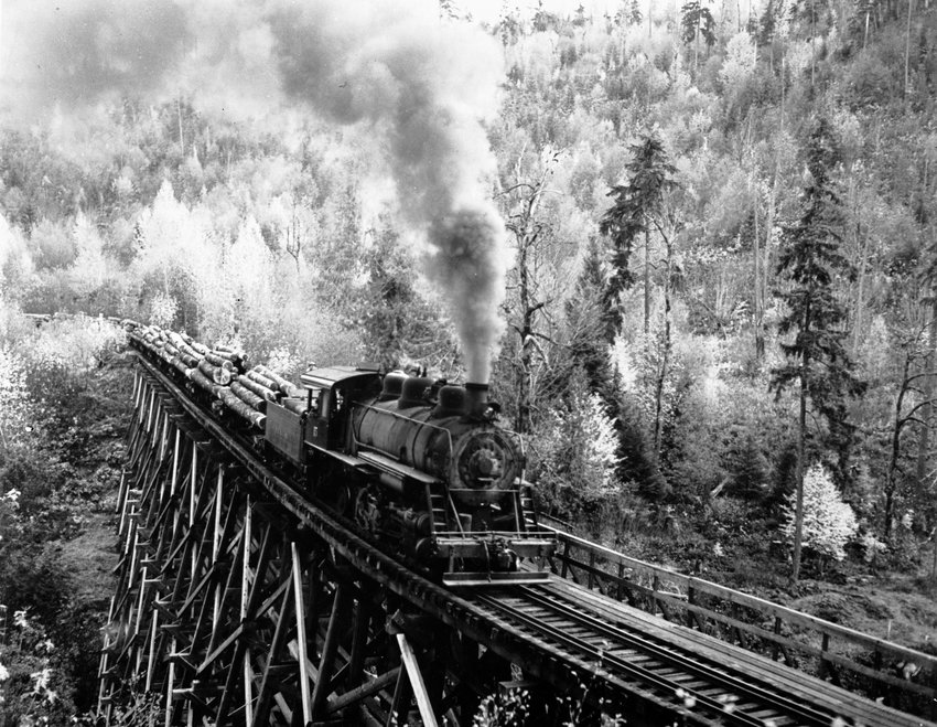 This locomotive might look familiar to some. From the Washington State Archives: &quot;This Cowlitz, Chehalis &amp; Cascade Railway train is crossing the Cowlitz River on its way down to Chehalis, Washington. The trestle southeast of Salkum is no longer around, having been flooded by damming the Cowlitz at Mayfield. But #15 is still around. Built by Baldwin in 1916 as #44106, she was placed on display in Chehalis with the closing of the rail operation. More recently, However, she was put back in operating condition as a tourist attraction.&quot; The train was last reported to be undergoing repairs at the Chehalis-Centralia Railroad and Museum.