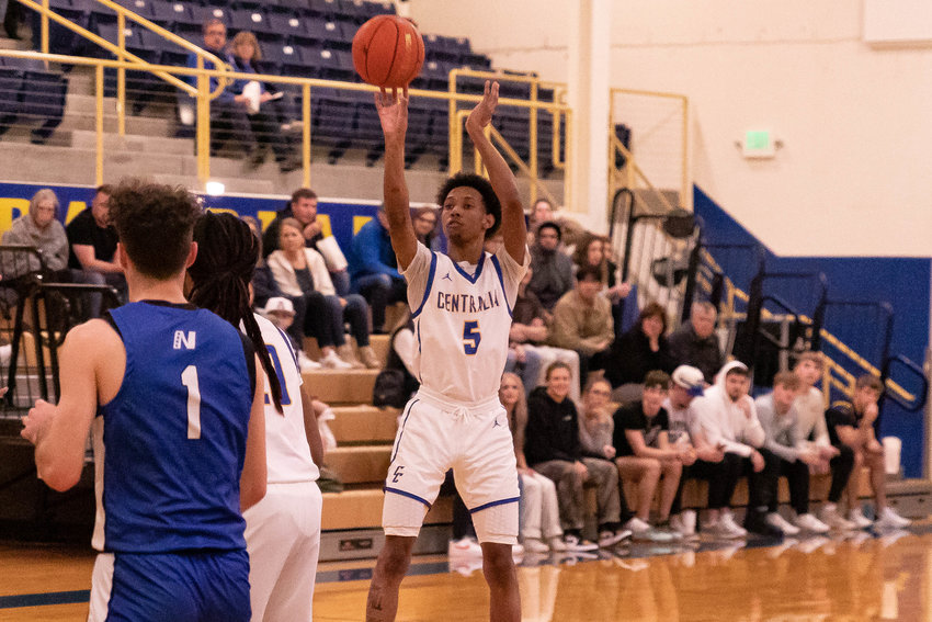 Centralia College guard Adrian Brown takes a 3-pointer against South Puget Sound Jan. 14 at Michael Smith Gym.
