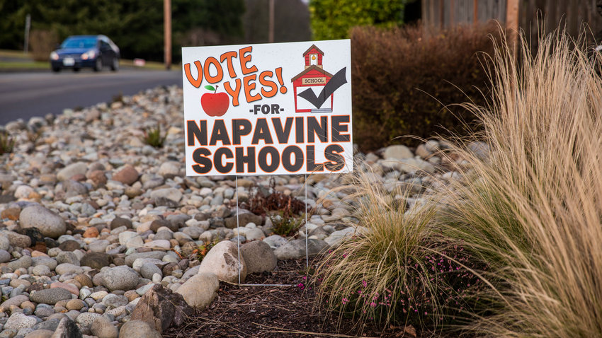 A sign reads, &ldquo;Vote Yes! For Napavine Schools,&rdquo; at a Napavine residence in 2023.