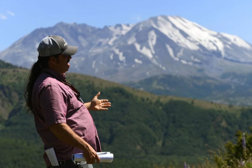 Mount St. Helens Institute Executive Director Ray Yurkewycz talks about plans to refurbish the Coldwater Ridge Visitor Center on July 14, in Toutle.