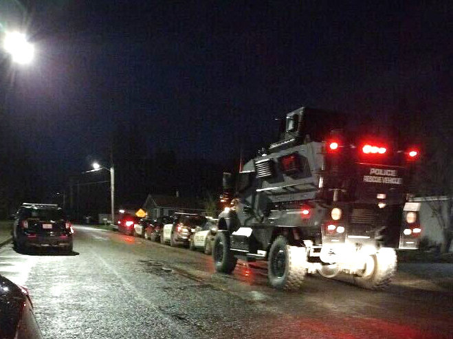 A Thurston County SWAT vehicle arrives in the 1100 block of Eckerson Road at about 6:30 p.m. on Sunday.&nbsp;