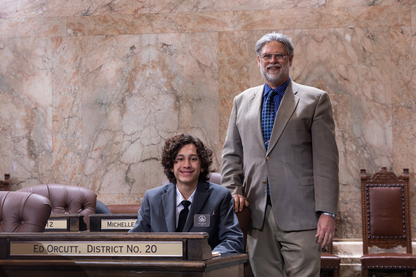 Ian Hudson poses for a photo with Rep. Ed Orcutt, R-Kalama.
