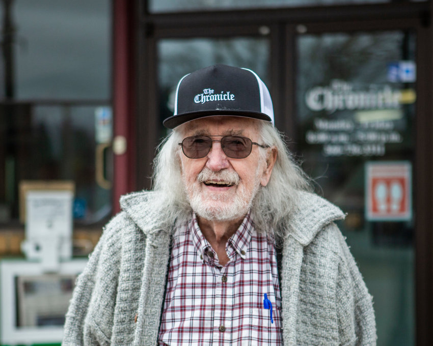 Bill Moeller smiles for a portrait outside The Chronicle in Centralia on Jan. 24, 2023. Bill Moeller is a former entertainer, mayor, bookstore owner, city council member, paratrooper and pilot living in Centralia. He can be reached at bookmaven321@comcast.net.