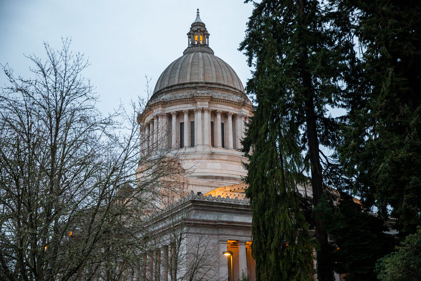 The Capitol building in Olympia, home to the Senate and House chambers, is seen from outside the Governor&rsquo;s Mansion Thursday, Feb. 16.