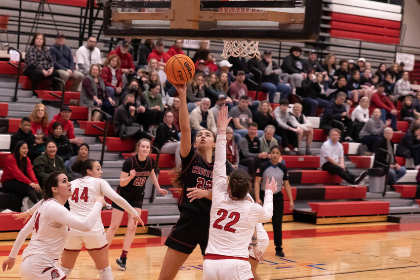 Central Washington forward Ashley Schow takes a layup during the Wildcats' 100-74 win over St. Martin's at Marcus Pavilion in Lacey Feb. 23. Schow starred for Tenino and was The Chronicle's All-Area MVP in 2022.