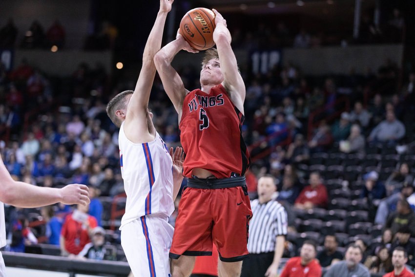 Mossyrock guard Matt Cooper rises for a layup in the paint against Willapa Valley in the 2B state quarterfinals at Spokane Arena March 2.
