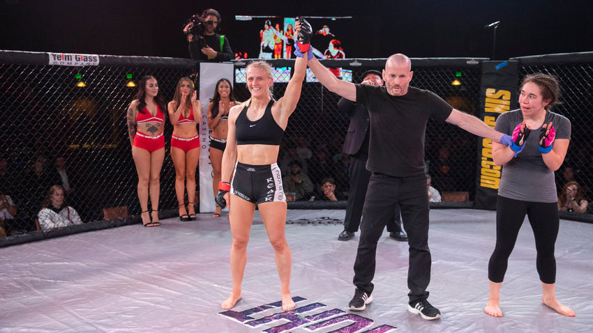 Kayla Weed is declared victor by unanimous decision in front of a sold out crowd at the Muckleshoot Casino on Saturday after defeating Rose Fujinaka.