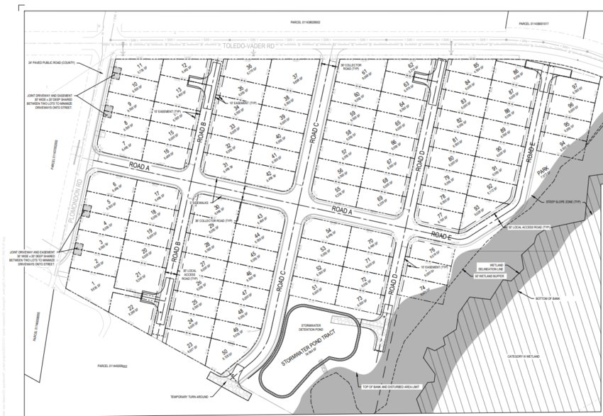 Toledo company Red Rock Construction LLC's preliminary plans for the &quot;Cowlitz Meadows&quot; housing development.