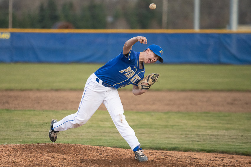 Adna reliever Danner Hoinowski lets it rip in the seventh inning of the Pirates' 10-4 win over Napavine on March 15.