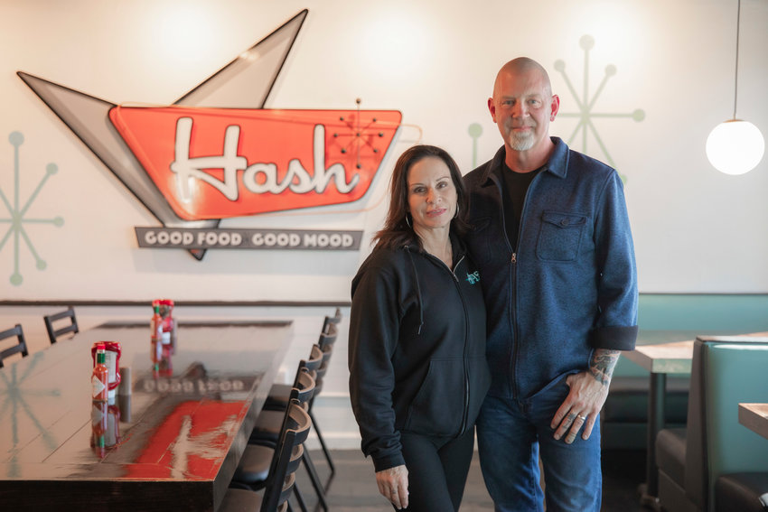Owners Lisa and Dean Damitio pose for a photo inside the Hash Restaurant Tuesday afternoon in Centralia.