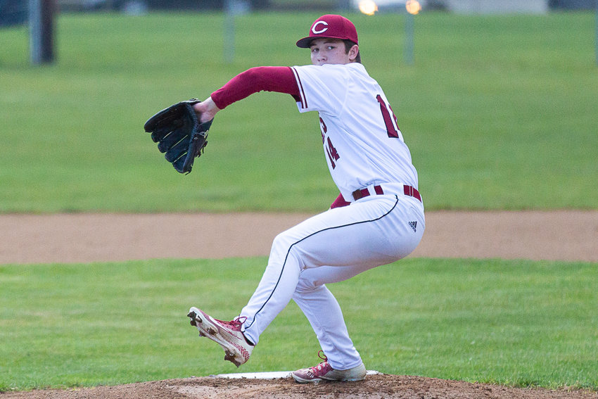 W.F. West pitcher Miles Martin winds and fires during the Bearcats' 4-1 win over Rochester on March 22.