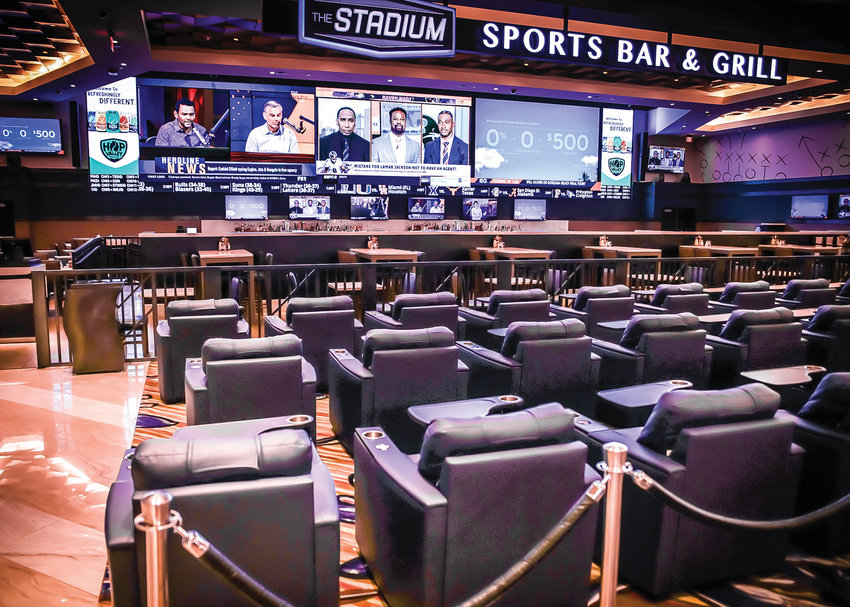 The largest video screen in the greater Portland area is located at the ilani sports book. The sports book is accompanied by The Stadium Bar and grill as seen on the morning of Friday March 24.