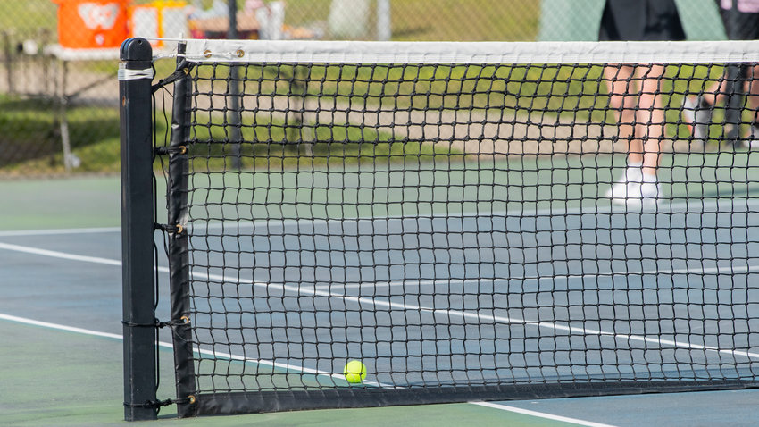 A ball rests at the net during a Centralia home match against Shelton on Wednesday afternoon.