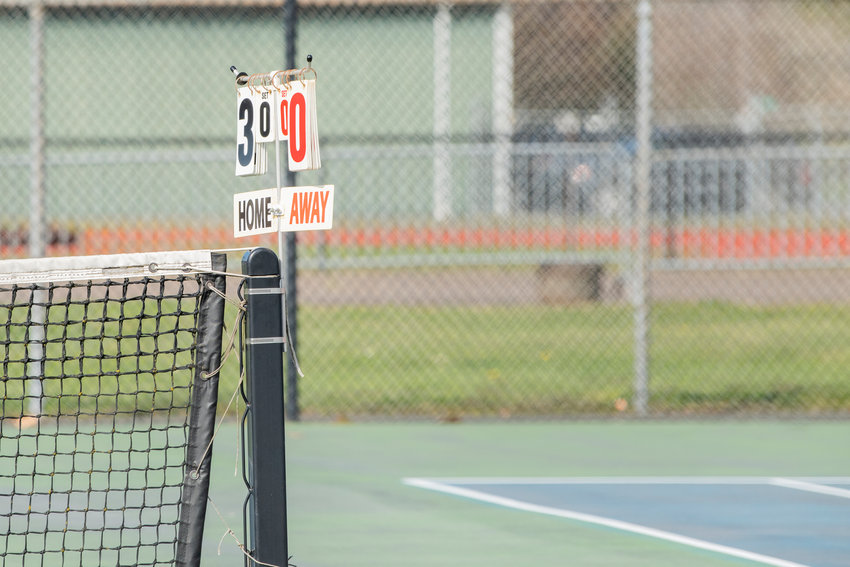 Scores favor Centralia during a home match against Shelton on Wednesday afternoon in girls tennis.