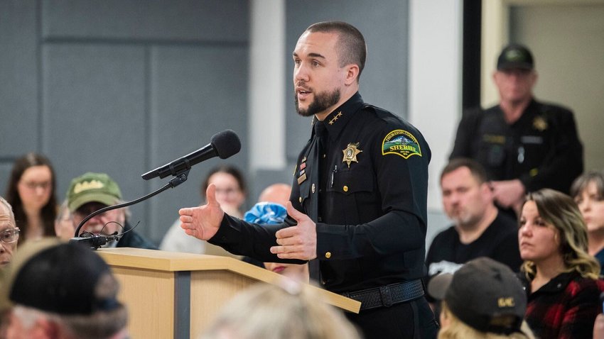 Thurston County Sheriff Derek Sanders speaks to the Thurston County Commissioners in Olympia in this file photo.