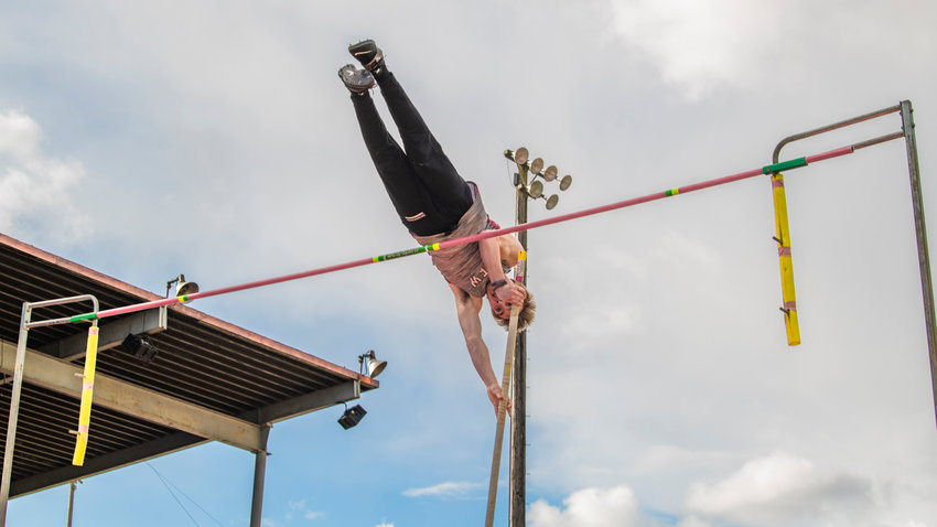 FILE PHOTO -- W.F. West junior Lucas Hoff completes a pole vault at 13 feet and 6 inches at Bearcat Stadium in Chehalis on Wednesday, April 12, 2023.