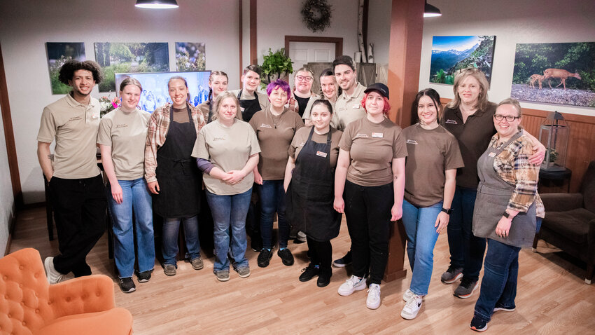 Crew members pose for a photo at Dawn&rsquo;s Delectables Dessert &amp; Sandwich Shoppe in Centralia during a 10-year anniversary celebration on Tuesday, April 18. Dawn Merchant, the owner, is pictured second from right