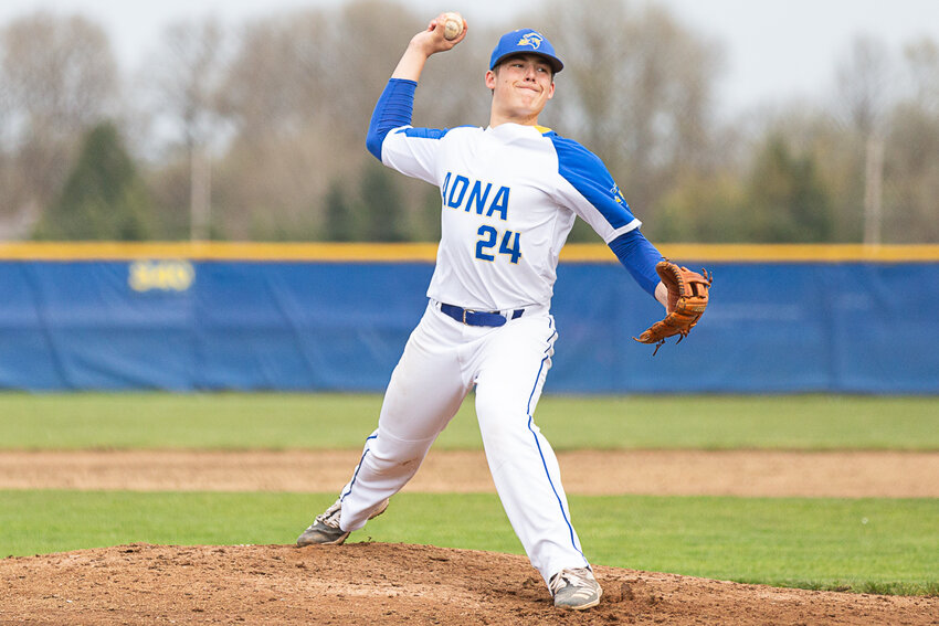 Adna pitcher Asher Guerrero winds up to deliver a pitch against Toutle Lake April 21.