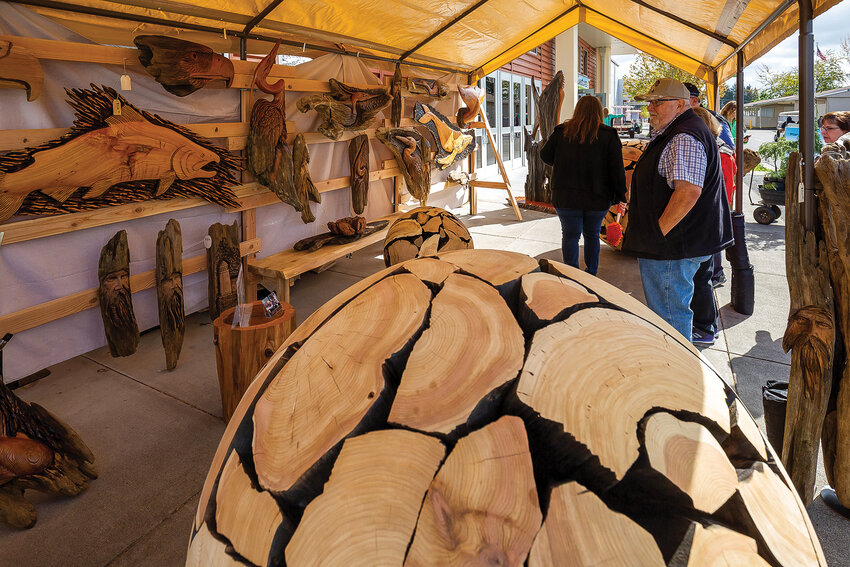 Wooden carved art is displayed during the Home and Garden Idea Fair in 2019. The event will return this year on Saturday, April 29 and Sunday, April 30 at the Clark County Event Center in Ridgefield.