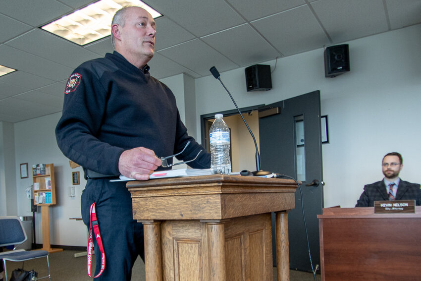 Adam Fulbright, the new chief of the Chehalis Fire Department, speaks to the Chehalis City Council on Monday.