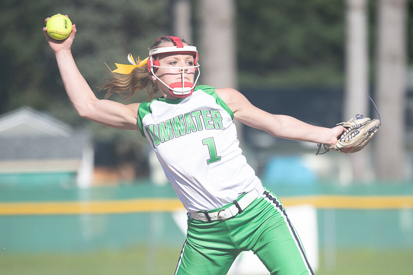 Ella Ferguson fires a pitch during Tumwater's 5-3 win over Aberdeen on April 28.