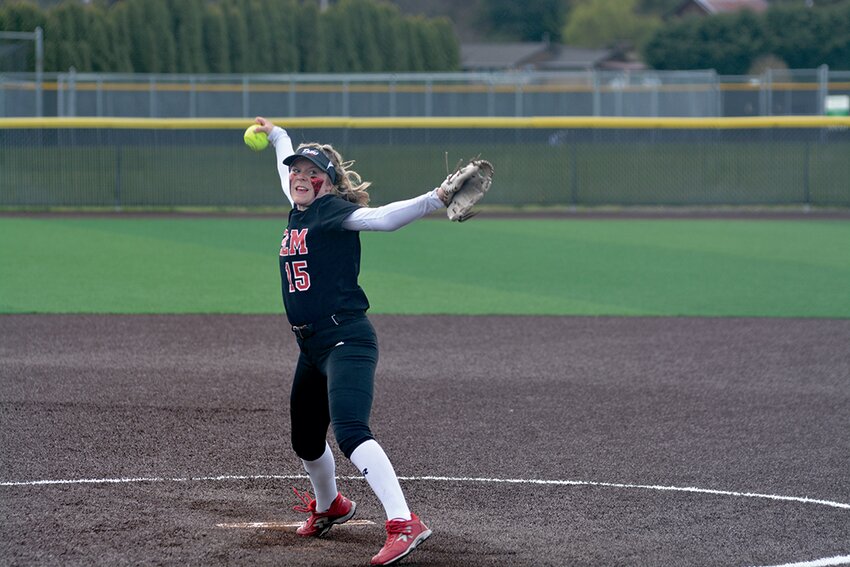 Mallory Hoke delivers a pitch during a game against Timberline on Monday, April 24