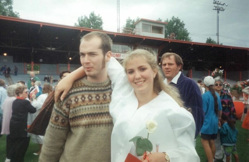 Aron Christensen is pictured with his sister, Natalie Parker at her graduation in 1994.