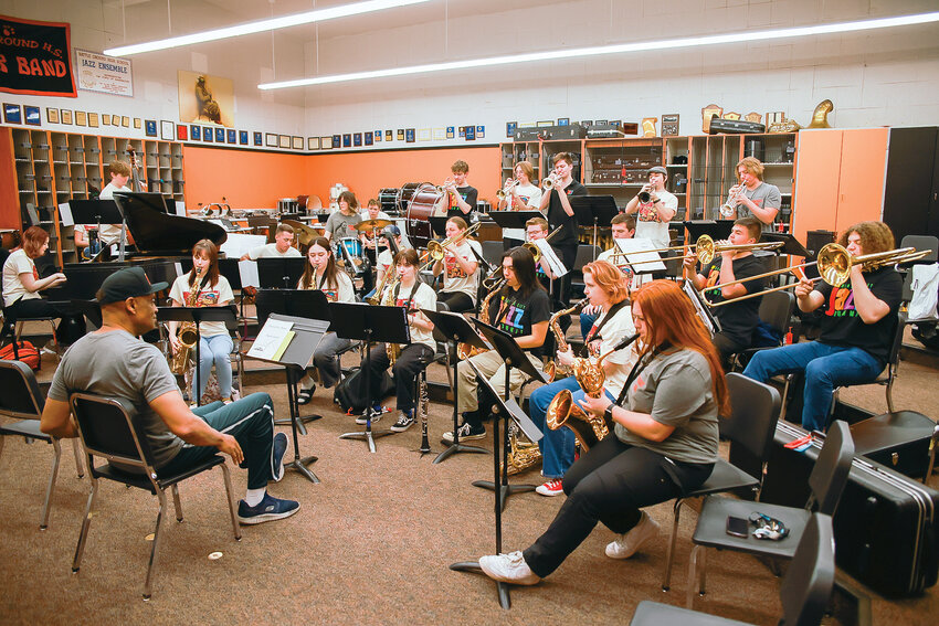 Battle Ground High School&rsquo;s advanced jazz band rehearses before school on Thursday, May 4.