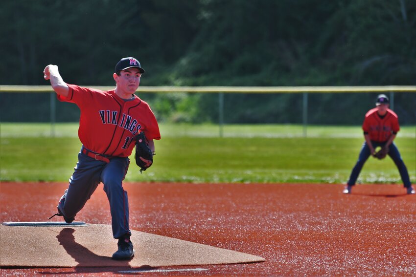 Mossyrock hurler Tim Bowes throws a pitch against Naselle in the 1B District 4 championship May 11 in South Bend.