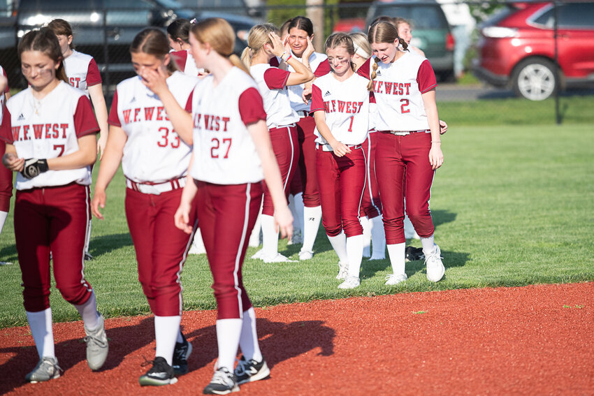 W.F. West players walk off the field after their season-ending 8-7 loss to Aberdeen in a in a loser-out game at the 2A District 4 tournament, May 19 at Rec Park in Chehalis.