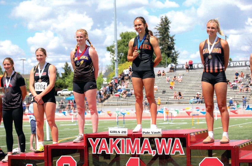 Rainier&rsquo;s Ella Marvin is named the 2023 2B girls pole vault state champion during the state track and field meet in Yakima on Friday, May 26.