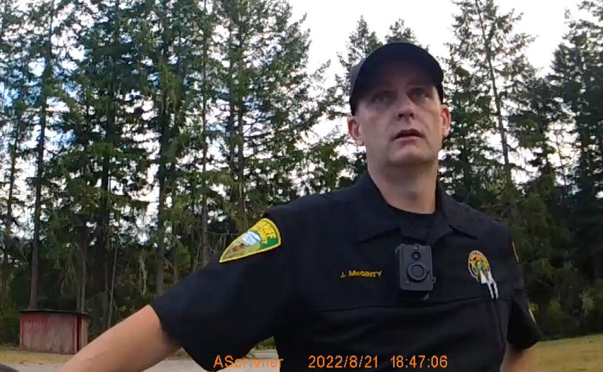 Detective Jamey McGinty is seen in this unedited screenshot from Lewis County Sheriff&rsquo;s Office Deputy Andrew Scrivner&rsquo;s body-worn camera footage from August 21, 2022.