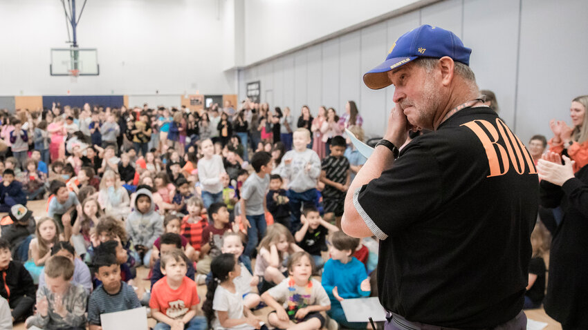Bob Bryant, a custodian who has worked for the Centralia School District for 40 years, was recognized with a standing ovation from students and staff at Fords Prairie Elementary in Centralia on Thursday, June 15.