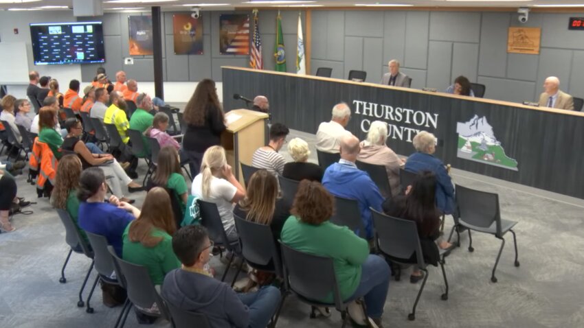 Dozens of Thurston County employees attended the Board of County Commissioners meeting on Tuesday, June 13, to request higher wages. Many more watched from just outside the meeting room.