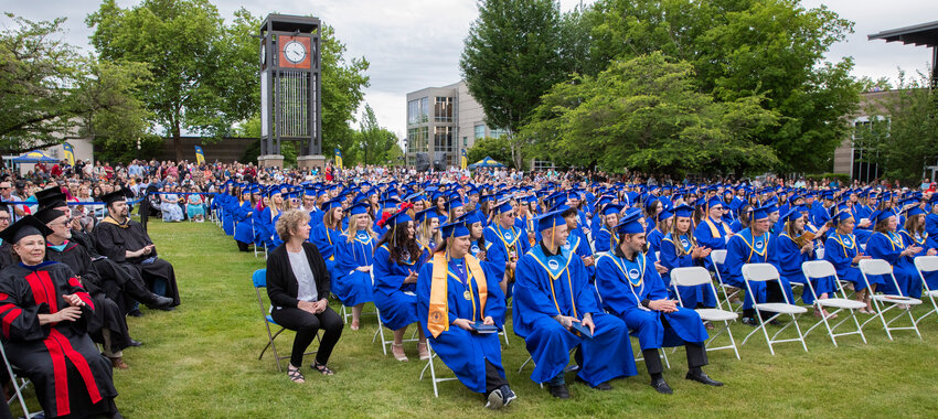 Centralia College graduates prepare to turn their tassels during a ceremony on Friday, June 16.