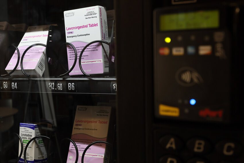 University of Washington&rsquo;s sole emergency contraception vending machine at Odegaard Library Friday afternoon in Seattle, on June 2, 2023. (Kevin Clark/The Seattle Times/TNS)