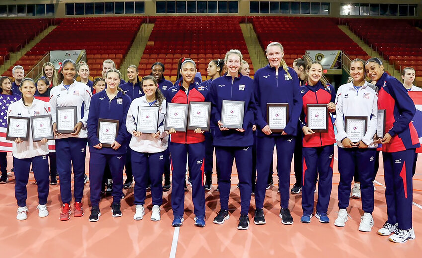 Lizzy Andrew, fourth from right, earned the Best Blocker Award during the U19 NORCECA Pan American Cup in Puerto Rico.