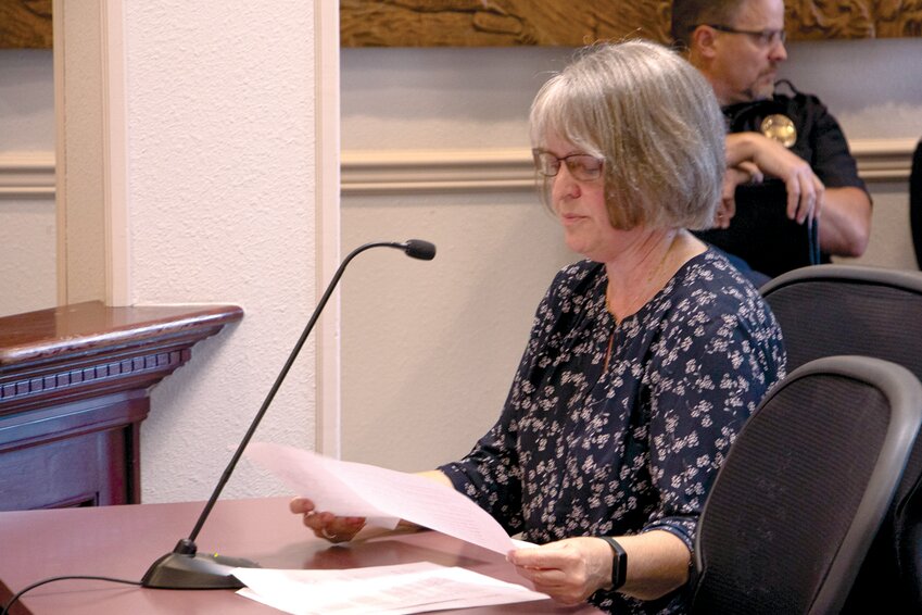 Patty Howard of Gather Church, as part of the City of Centralia's Homeless Committee, presents recommendations to help the city better address the rise in homelessness to Centralia City Council Tuesday night.