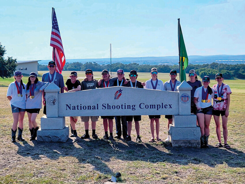 Members of the Woodland Youth Clay Target Team are pictured at the USA Youth Education in Shooting Sports National Championships held at the National Shooting Complex in San Antonio, Texas, June 15 through 18.