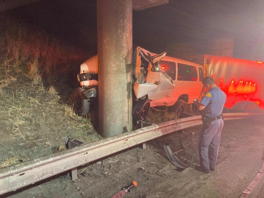 The driver of a van was hospitalized with non-life threatening injuries following a crash on northbound Interstate 5 early Saturday morning, according to the West Thurston Fire Authority.  The driver collided with a piling at the 93rd Avenue overpass in Thurston County. &ldquo;After an extended extrication operation, the driver was transported to the hospital with non-life threatening injuries,&rdquo; the fire authority wrote. &ldquo;Accidents like this require technical skills and proper tools to ensure the best outcome.&rdquo;