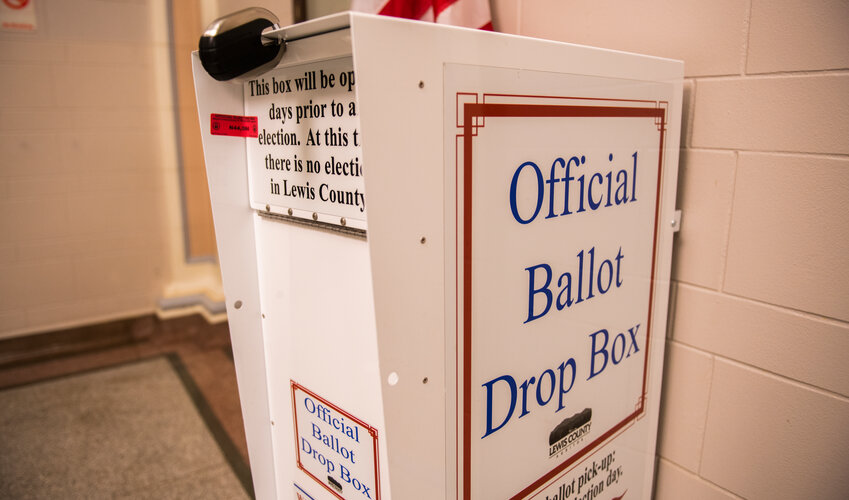A ballot box is seen locked up after August primary voting came to a close on Tuesday, Aug. 1, 2023.
