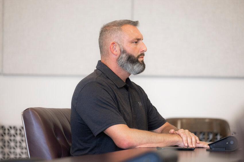Winlock Mayor Brandon Svenson attends a Boundary Review Board meeting at the Lewis County Courthouse in Chehalis on Tuesday, Aug. 8, 2023.
