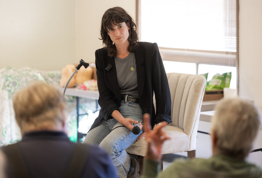 Congresswoman Marie Gluesenkamp Perez listens to concerns from attendees at a town hall event at the Packwood Senior Center on Thursday, Aug. 10, 2023.
