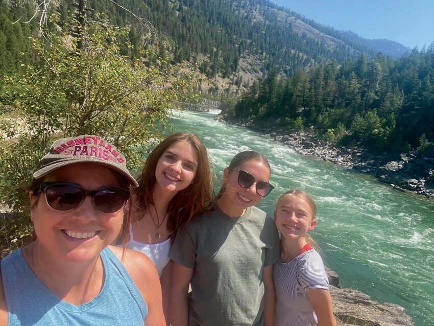 Yelm High girls cross country coach JoLynne Hopkins, from left, Harper Langley, Kyla Poland and Kailey Selvin at a cross country summer camp in Montana in June 2023.
